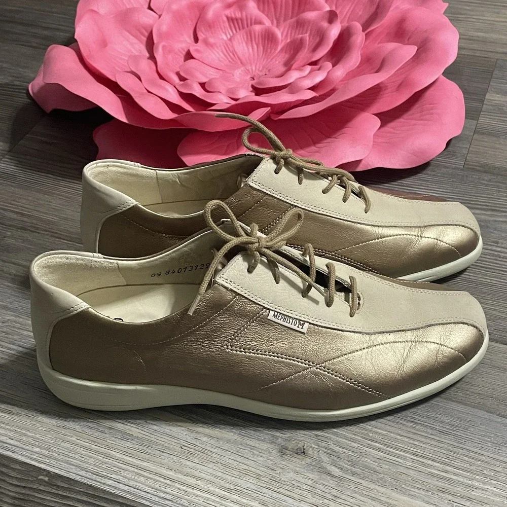 MEPHISTO Cool-Air Womens Sz 10.5‎ Bronze Tan Debby Platinum Leather Sneakers